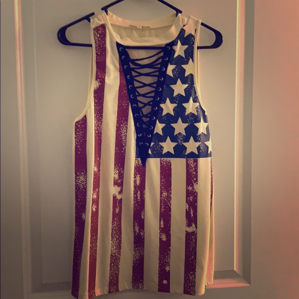 American Flag Tank with open lace-up front